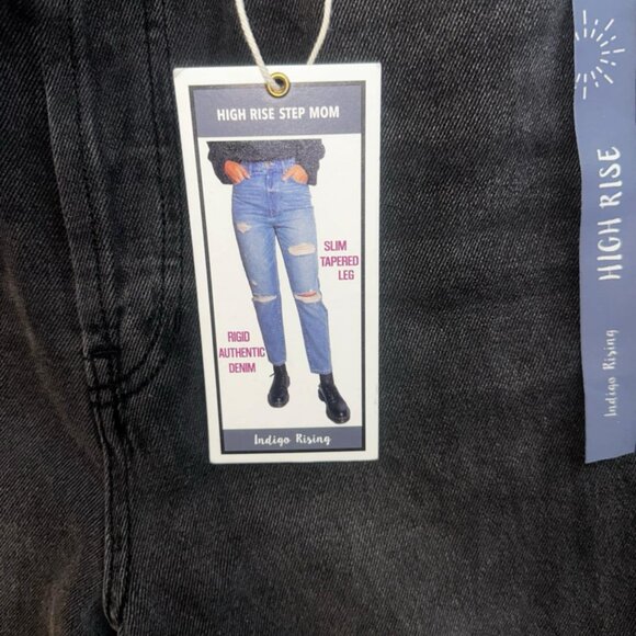 Indigo Rising Step Mom High Rise Skinny Ripped Distress Jeans Sz 11/12 BLACK NWT - Picture 3 of 4